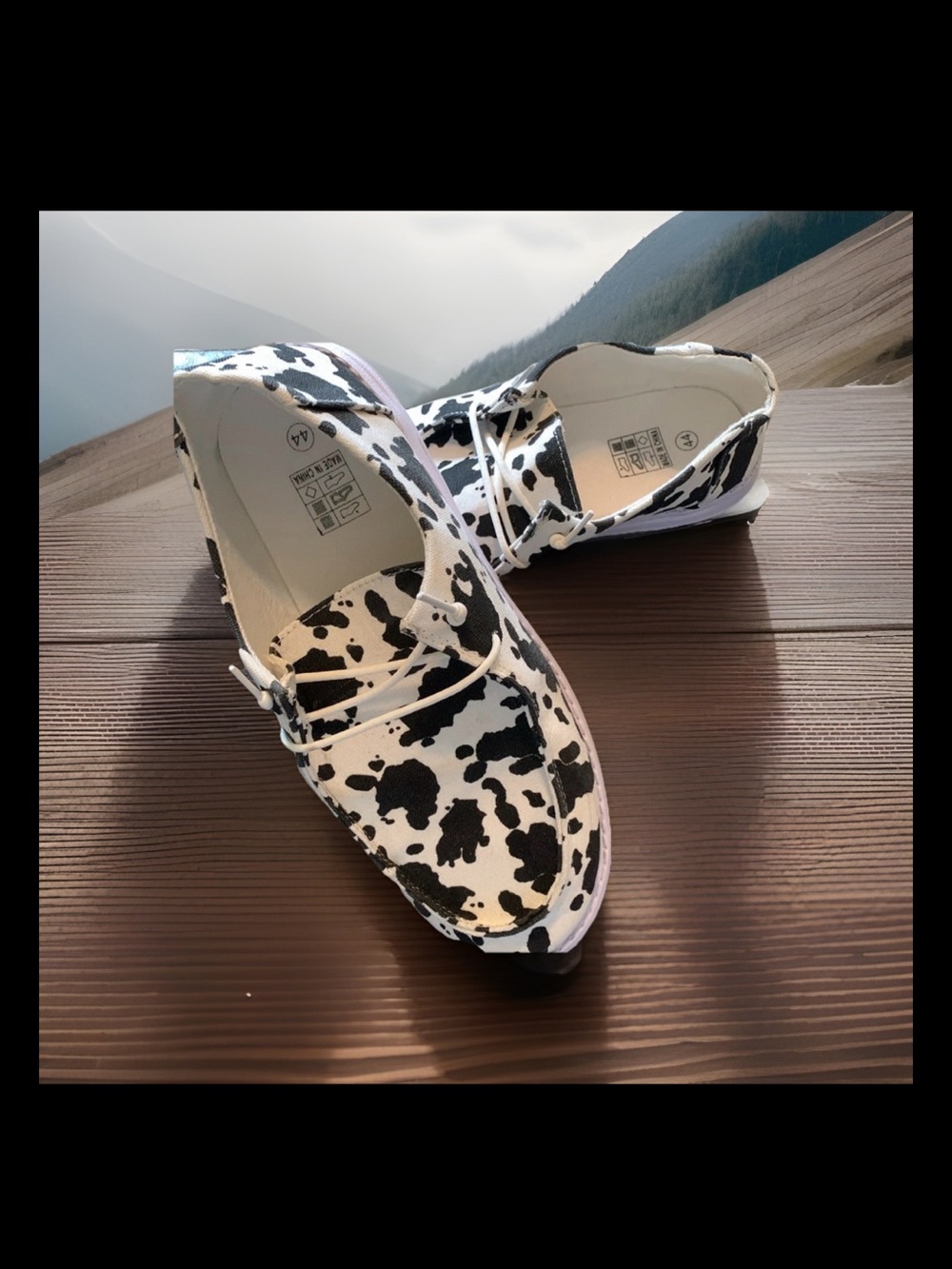 Loafers Funk Cow Mens cow print Animal Print white and black shoe Mens 9.5